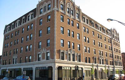 The outside of the historic Leland Apartments