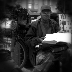 homeless veteran black and white photo