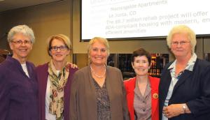 Sister Corinne Florek, Sarah Smith, Diane Leavesley, Julie Gould, Sister Lillian Murphy at the CDFI reception