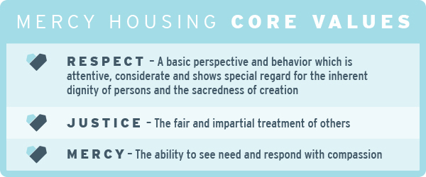 Respect – A basic perspective and behavior which is attentive, considerate and shows special regard for the inherent dignity of persons and the sacredness of creation  Justice – The fair and impartial treatment of others  Mercy –The ability to see need and respond with compassion