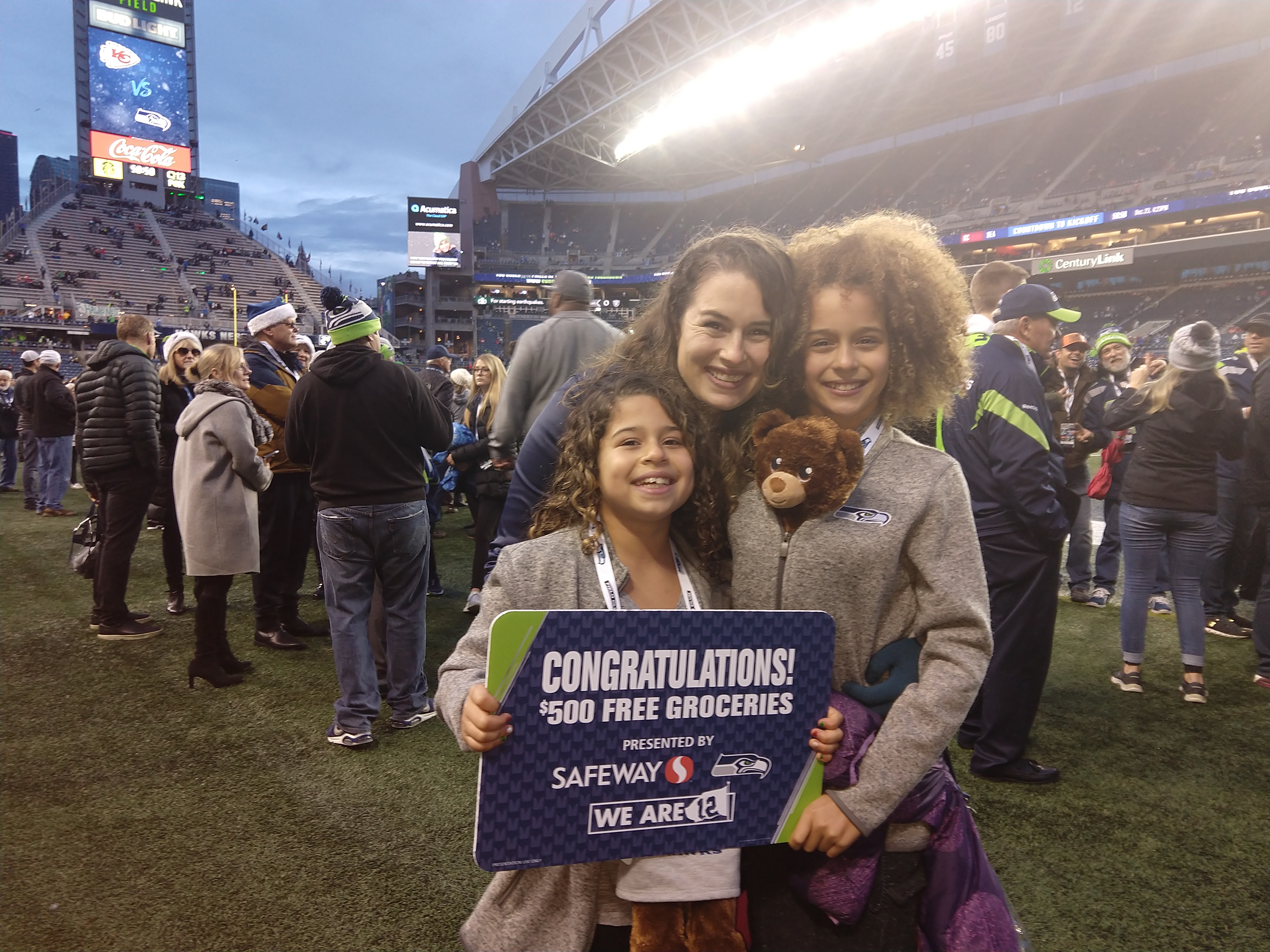 Renee and her daughters at Seahawks game