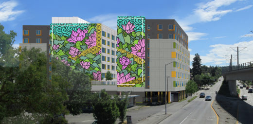 Rendering of lotus mural on building