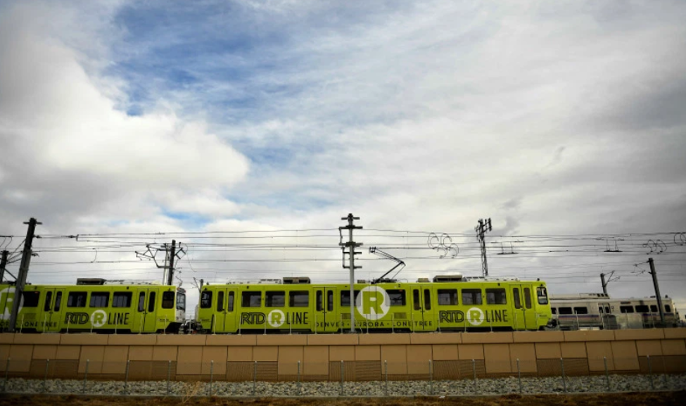 light rail with blue sky and clouds