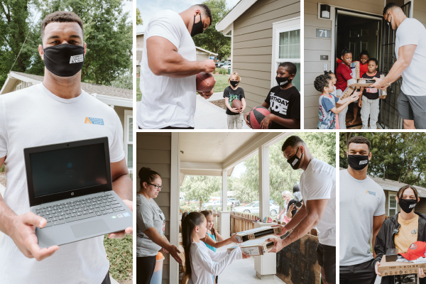San Francisco 49er, Arik Armstead, gave funds for laptops to kids at Sacramento Mercy Housing properties.