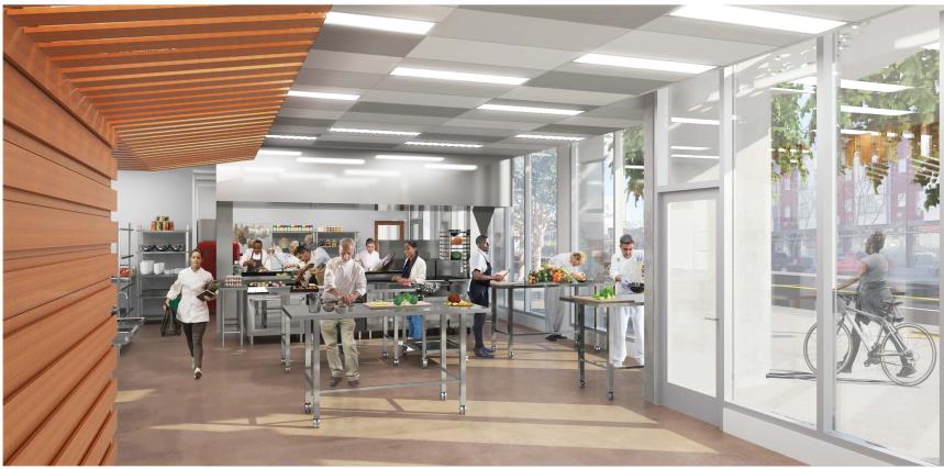 A rendering of the new CHEFS kitchen at 1064 Mission